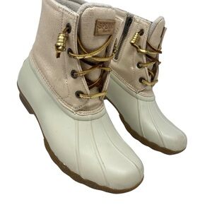 Sperry Saltwater Ivory Gold Waterproof Fleece Duck Boots Sz 6
